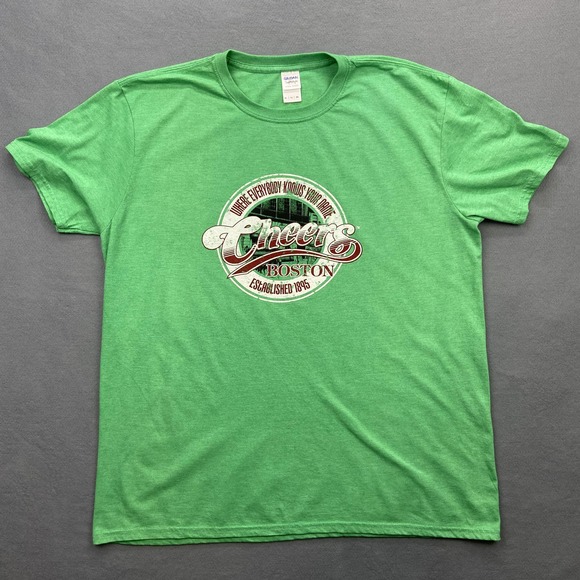 Cheers T Shirt XL Green Logo Spell Out where Everybody Knows Your Name Boston - Picture 1 of 7